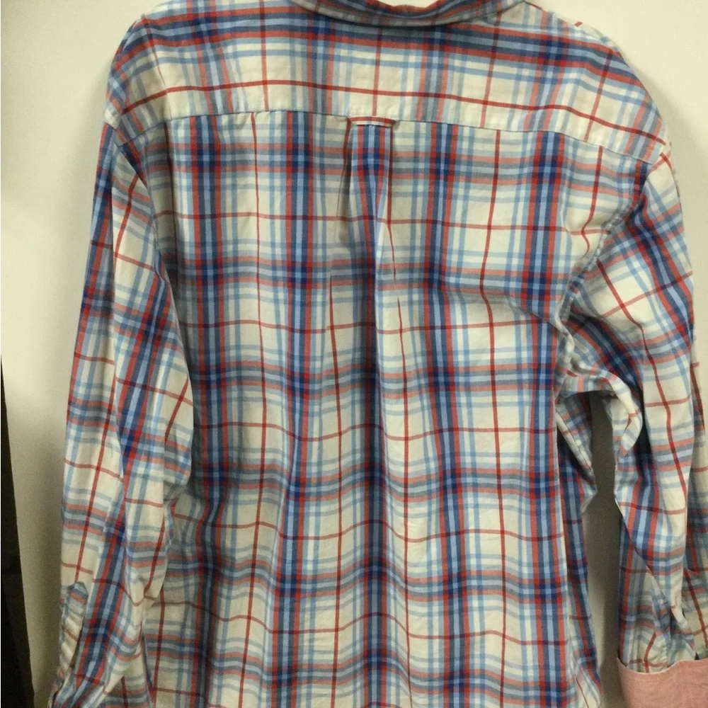 Izod Men's White Plaid Button-Down Shirt with Blue & Red